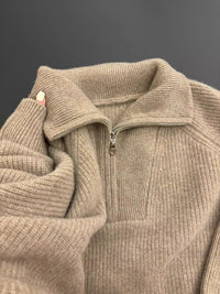 Raccoon Fur High Neck Semi-Zip Pullover Sweater Women