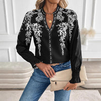 Womens Casual Long-sleeve V-neck Blouse