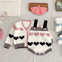 Baby's Western Style Love Long-sleeved Coat Knitted Suspender Romper