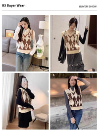 Knitted Vest Women's Rhombus V-neck Bandage Dress Sweater