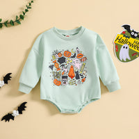 Boys And Girls Round Neck Long Sleeve Letter Printing Rompers Jumpsuit Multicolor