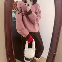 Korean Style Round Neck Jacquard Color Matching Niche Design Sweater