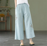 Cotton-linen Solid-color Elastic-waist Loose-fitting Multi-color Straight-leg Wide-leg Pants