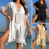 Hollow-out Hand-crocheted Floral Neckline With Ruffled Hem