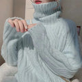 Autumn And Winter New Loose Outer Wear Thick Retro Cable-knit Turtleneck Sweater For Women