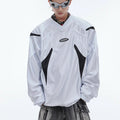V-collar Contrast Color Padded Shoulder Long Sleeve American Retro Outdoor Sports Top