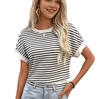Womens Loose Casual Striped T-Shirt And Shorts Set