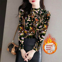 Women's Half Turtleneck Outer Wear Printed Bottoming Shirt