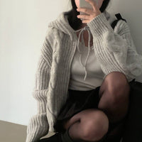 Loose And Idle Twist Hooded Double-headed Zipper Design Sweater Cardigan Coat