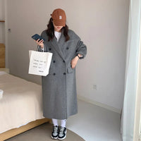 Women's Gray Woolen Plump Girls Loose All-match Coat