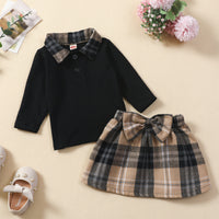 Ins New Children's Clothing Long-sleeved Shirt Plaid Skirt Suit