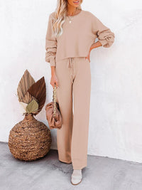 Casual Solid Color Long-sleeved Trousers Two-piece Set