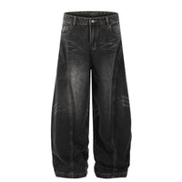 Retro Washed Cat Beard Design Black Machete Jeans