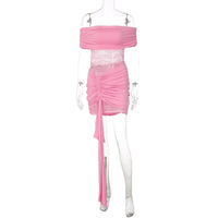 Womens Off-shoulder Sheer Bodycon Mini Skirt