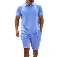 Zip Up Short Sleeve Shorts Men's Casual Set