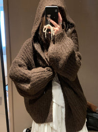 Retro Maillard Hooded Sweater Cardigan For Women
