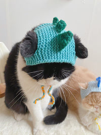 Pet Knitted Hat Little Dinosaur Short Cat