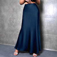 Women's High Waist Solid Color Extra Long Satin Mermaid Skirt