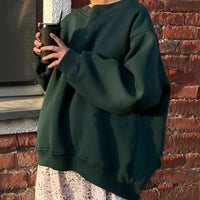Solid-color Crew-neck Loose-fitting Pullover Hoodie