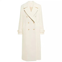 Lapel Double Breasted Elegant Mid-length Women's White Coat Elegant Overcoat