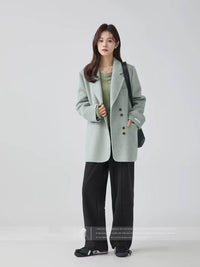 Green Chic Elegant Suit Collar Woolen Coat