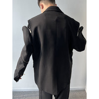 Men's Zippered Sleeve Splicing Black Suit