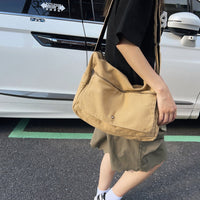 Washed Canvas Draping Women's Artistic Casual Crossbody Bag