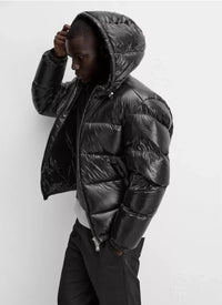 Black Hooded Cotton Jacket Casual