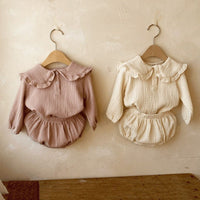 Ins Infant Champray Thin Cotton Lace Collar Top Shorts Suit