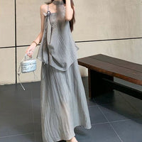 Irregular Halter Top And Slip Dress Set