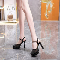 Women's Mesh Platform Sandals, New Summer 2026 Style, Block Heel, One-Strap Buckle Design, High Heels For Petite Figures, Perfect For Matching Dresses