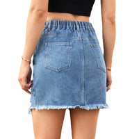 Women's Washed Frayed Denim Skirt