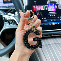 Black Clay Letter Keychain With Diamond