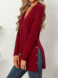 Mid-length Knitted Outer Solid Color Casual Single Row Multi-buckle Long Sleeve