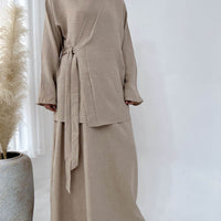 Solid Color Casual Lace Up Middle East Dubai Top And Skirt Suit