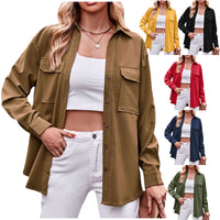 Polo Collar Solid Color Long Sleeve Coat Shirt