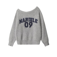 Women's American-style Letter Sweater Loose Off-the-shoulder Pullover