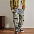 Jeans Men's Loose Straight Tapered Distressed Broken Holes Pants