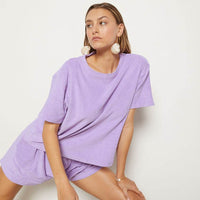 Simple Stylish Loose Short Sleeve Pajamas Two-piece Set For Women