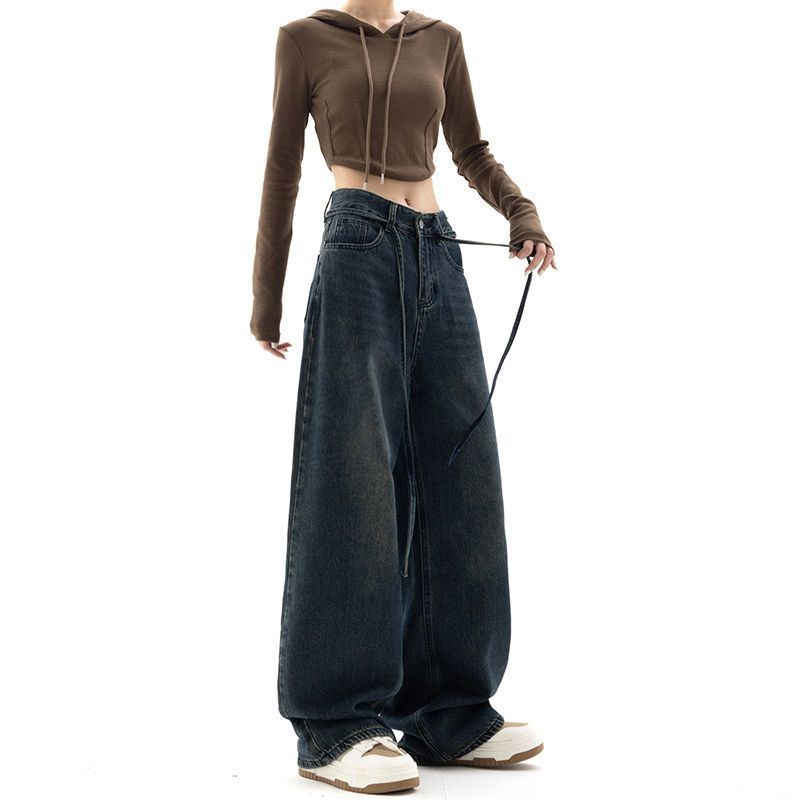 Ribbon Jeans Women's Straight Loose Wide-leg Pants American Style