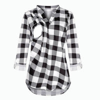 Plaid Printed Pregnant Woman Breastfeeding V-neck Long Sleeve Top