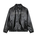 Embroidered Letters Leather Coat Men