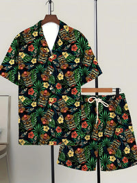 Printed Trendy Loose Short-Sleeve Shirt And Shorts Mens Set