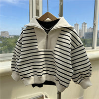 Loose Polo Collar Panel Long Sleeve Pullover