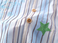 Fashion Vertical Stripes Mermaid Embroidered Short Sleeve Shirt
