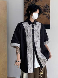 Chinese-style Zhongshan Suit Tang Suit Mandarin-button Ice-silk Short-sleeve Shirt