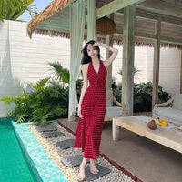 Mid-length Polka Dot Summer New Slim-fit Figure-flattering Sexy Backless Dress For Women