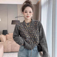 Sequined Round Neck Sweater Women's Loose And Lazy Style Design Sweater