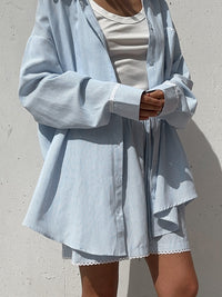 Fashionable Casual Lace-trimmed Shirt And Shorts Set For Women