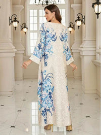 Elegant Floral Print Long Sleeve Abaya Dress